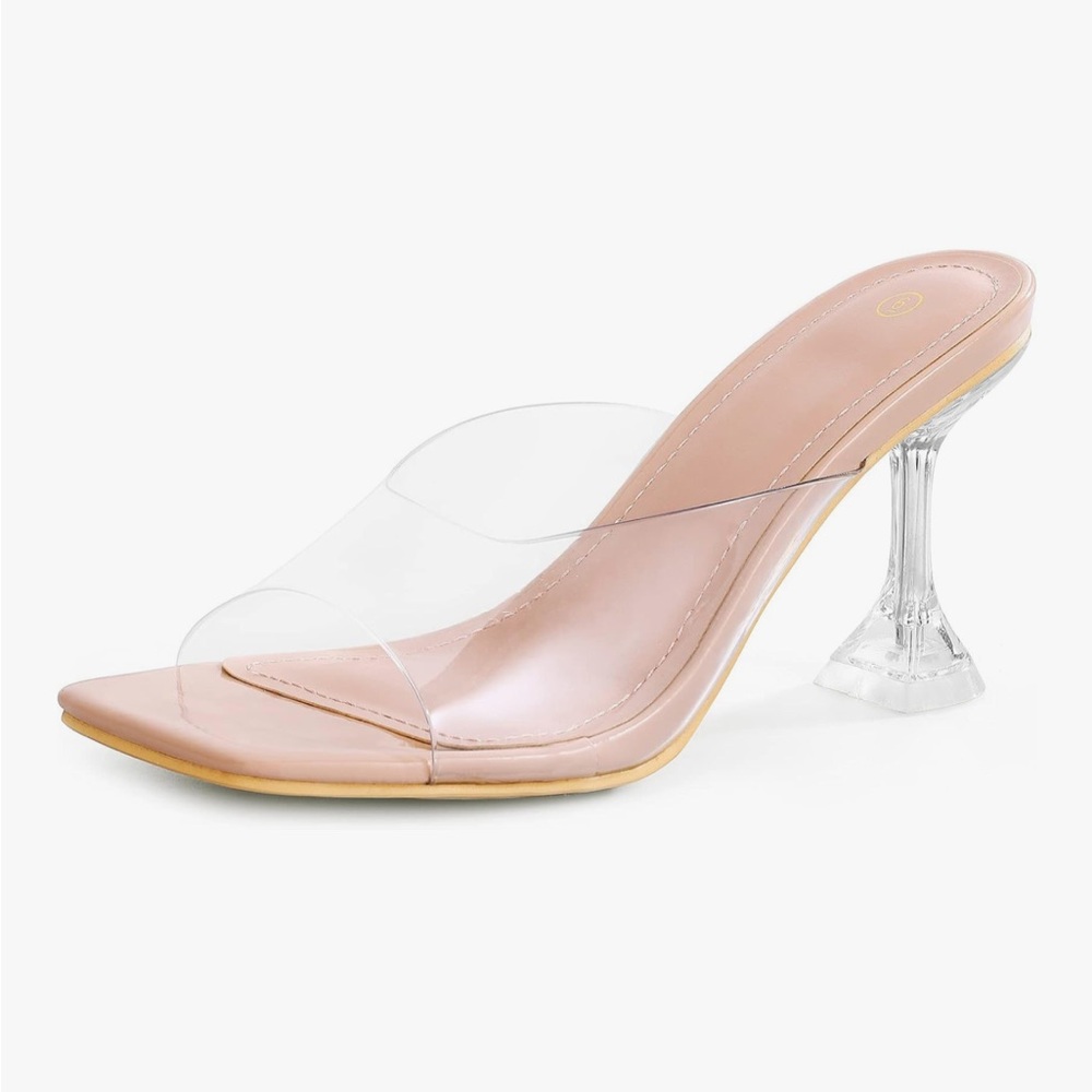 Kiss Cream and White Sandals with Transparent Heel